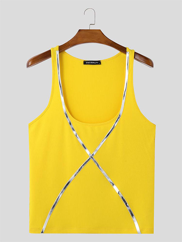 Mens Solid Color Strap Cross Sleeveless Tank SKUL03761