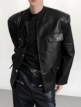 Men's Faux Leather Casual Long Sleeve Blazer SKUL27308
