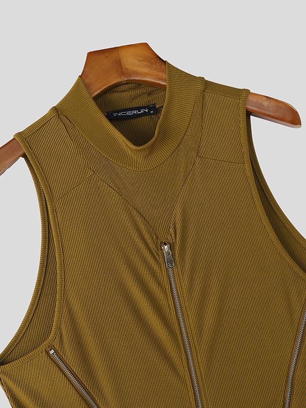 Men's Street Style Deconstructed Zipper Tank SKUL46243