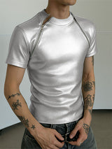 Mens Glitter Zipper Short Sleeve T-Shirt SKUL17041