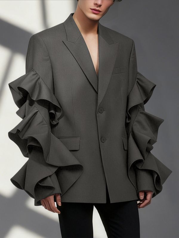 Men's Deconstructed Ruffle Patchwork Casual Blazer SKUL40180