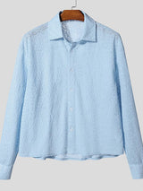 Men's Jacquard Textured Sheer Long Sleeve Shirt SKUL38886
