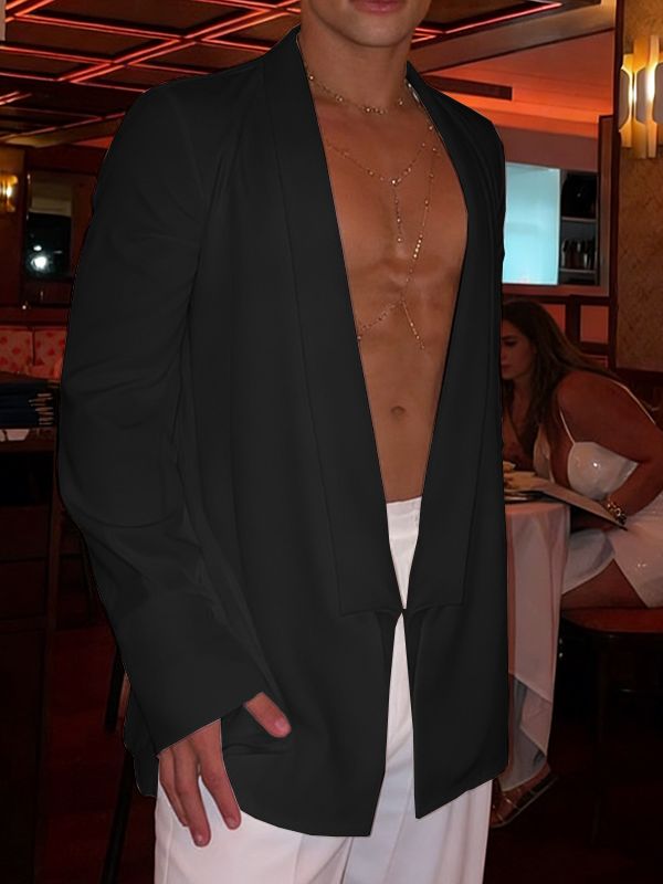 Men's Solid Color Deep V Neck Long Sleeve Cardigan SKUL47610