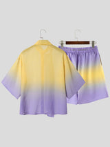 Men's Gender-Fluid Fashion Ombre Gradient Tie-Neck Flowy Shirt SKUL70455