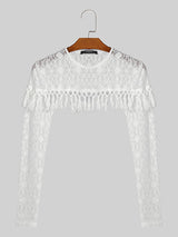 Mens Fringe Lace Patchwork See Through Crop Top SKUK53723