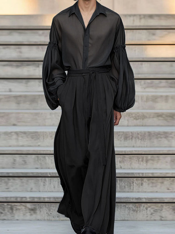 Men's Sheer Drawstring Loose Two Pieces Outfit SKUL36531