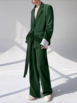 Men's Solid Color Casual Lace-Up Two Pieces Outfit SKUL30288