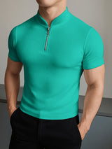 Mens Knit Stand Collar Short Sleeve T-Shirt SKUL17896
