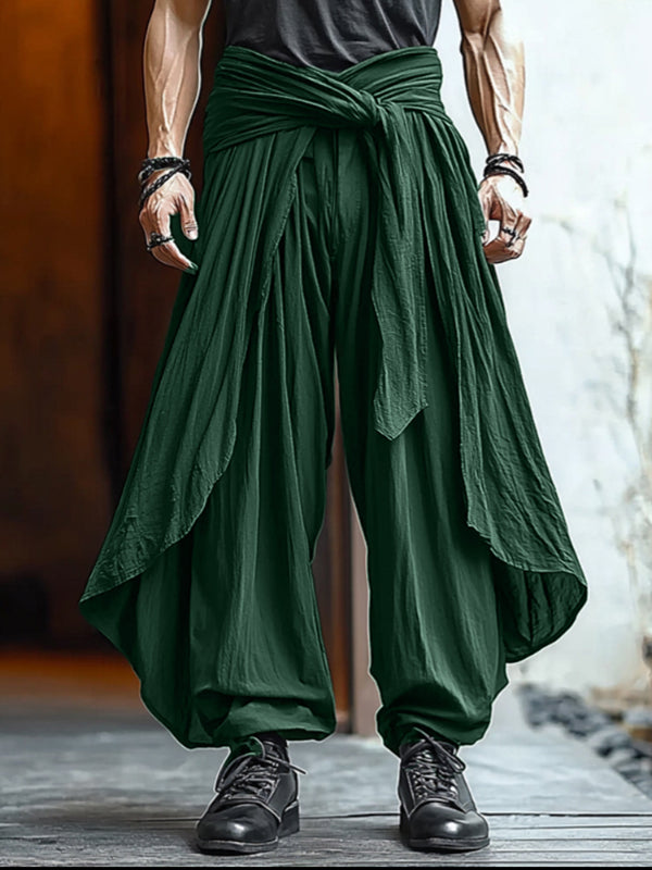 Mens Solid Color Ruched Loose Wide-Leg Pant SKUL15480