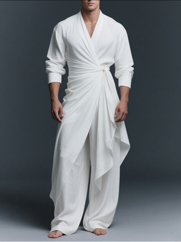 Men's Solid Color Knotted Two Pieces Outfit SKUL34206