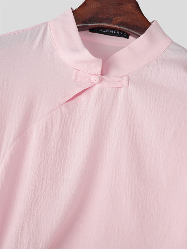 Men's Irregular Hem Long Sleeve Shirt SKUL29558