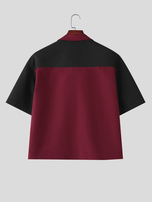 Men's Japanese City Boy Style Color-Block Short Sleeve Shirt SKUL76782