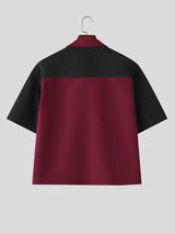 Men's Japanese City Boy Style Color-Block Short Sleeve Shirt SKUL76782