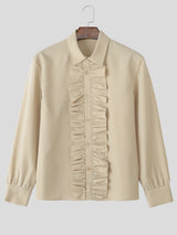 Mens Solid Color Ruffle Collar Long Sleeve Shirt SKUL27250