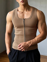 Mens Solid Color Knit Zip-Up Tank SKUL00036