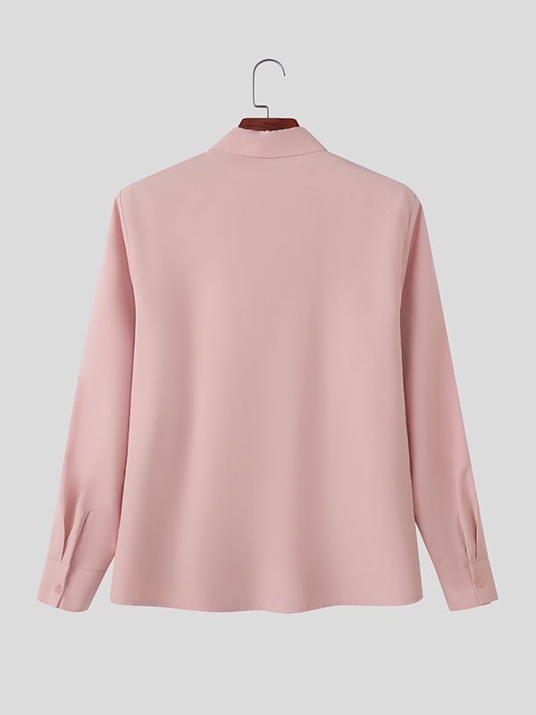 Men's Solid Color Ruffle Patchwork Long Sleeve Shirt SKUL42286