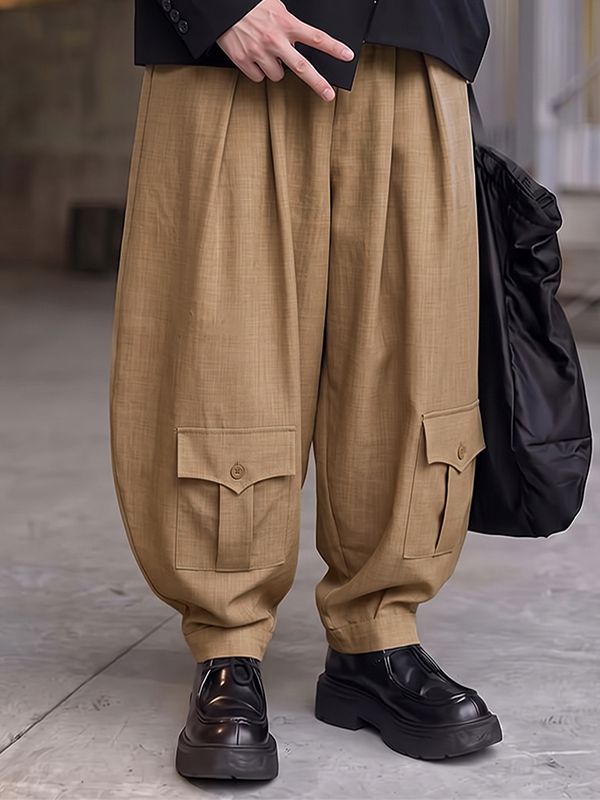 Men's Japanese Utility City Walk Pleated Low Flap Pocket Balloon Cargo Pant SKUL83985