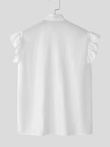 Mens Ruffled Stand Collar Sleeveless Shirt SKUL10613