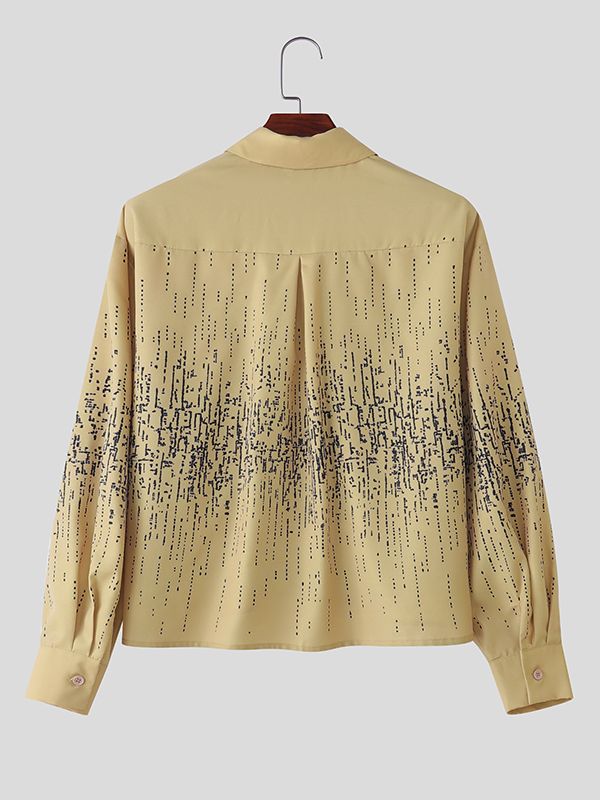 Men's Minimalist Print Cropped Long Sleeve Shirt SKUL38531