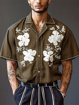 Mens Floral Print Cuban Collar Short Sleeve Shirt SKUL16858