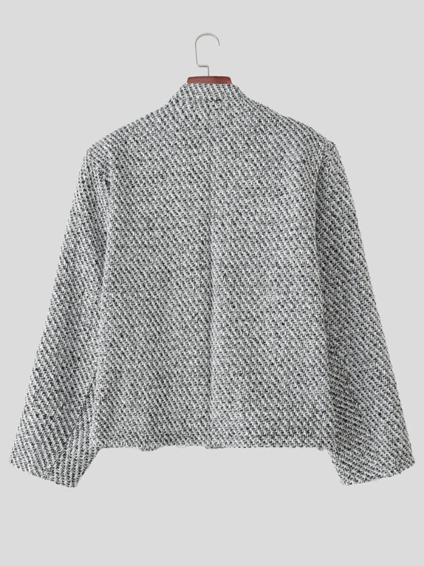 Men's Solid Color Textured Stand Collar Long Sleeve Jacket SKUL29777