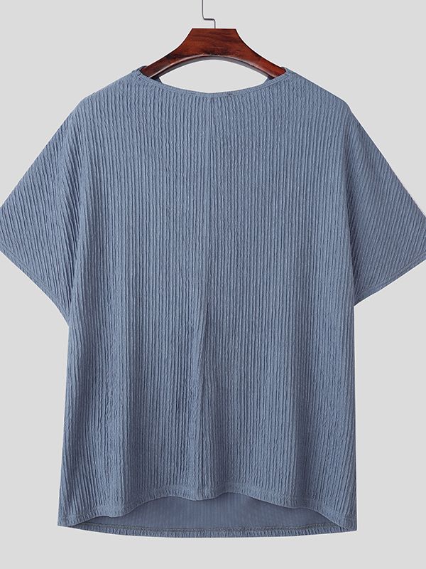 Men's Textured Cowl Neck Knit Batwing Sleeve T-Shirt SKUL41062