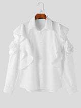 Mens Ruffle Trim Lapel Long Sleeve Shirt SKUK43624