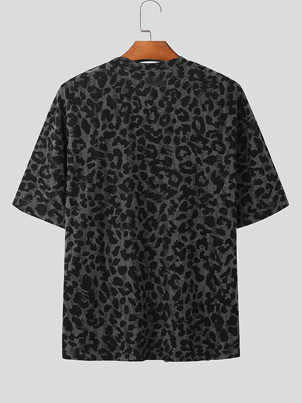 Mens Leopard Crew Neck Short Sleeve T-Shirt SKUK41201