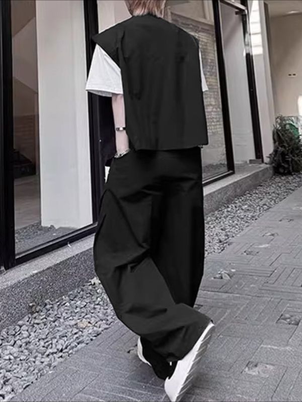 Men's Solid Lapel Drawstring Two Pieces Outfit SKUL31923