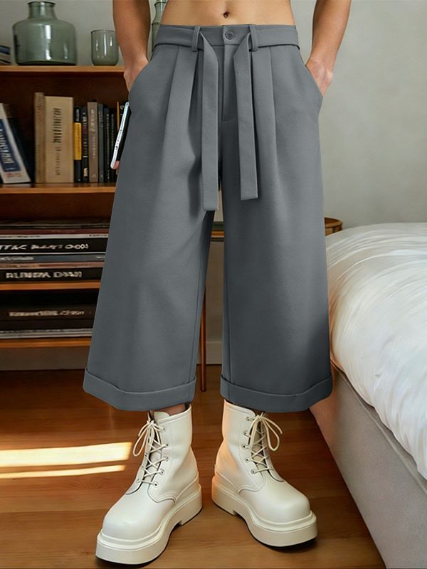 Men's Solid Color High Waist Wide Leg Pant SKUL47880