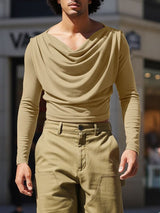 Men's Solid Color Slouchy Neck Long Sleeve T-Shirt SKUL36362