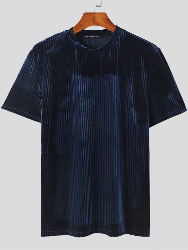 Mens Striped Round Neck Short Sleeve T-Shirt SKUK67995