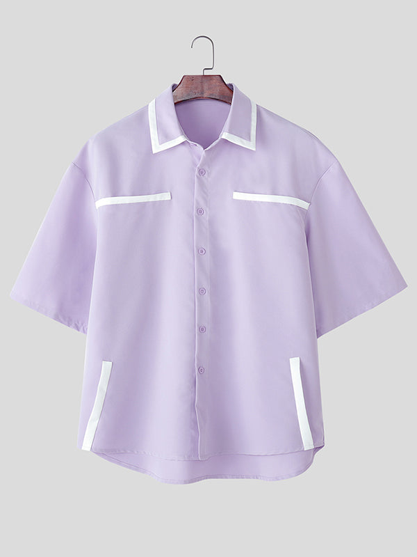 Mens Colorblock Patchwork Short Sleeve Shirt SKUL05675