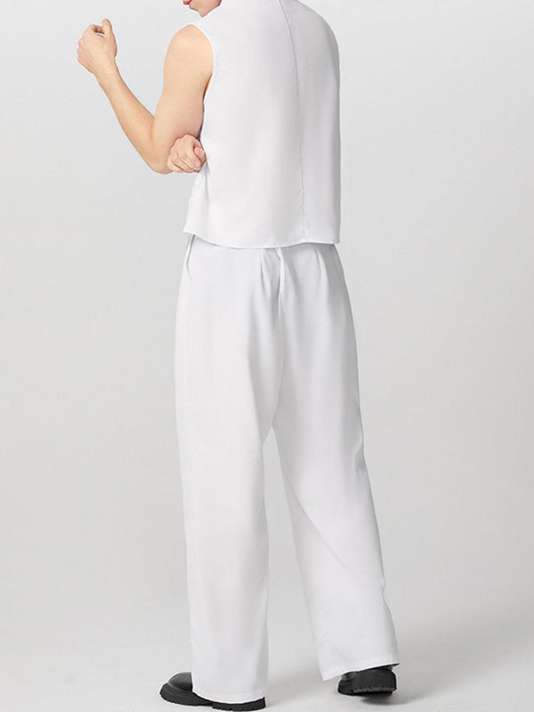 Mens Solid Color Double-Breasted Two Pieces Outfit SKUK76967