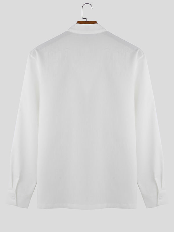 Mens Solid Color Casual Long Sleeve Shirt SKUK99013