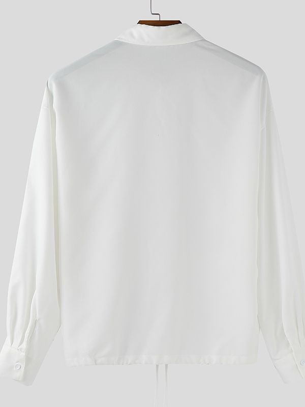 Men's Solid Drawstring Long Sleeve Shirt SKUL35117