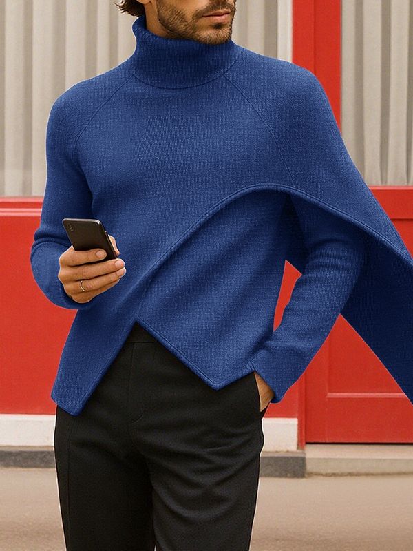 Men's Deconstructed Textured High Neck Long Sleeve T-Shirt SKUL28499