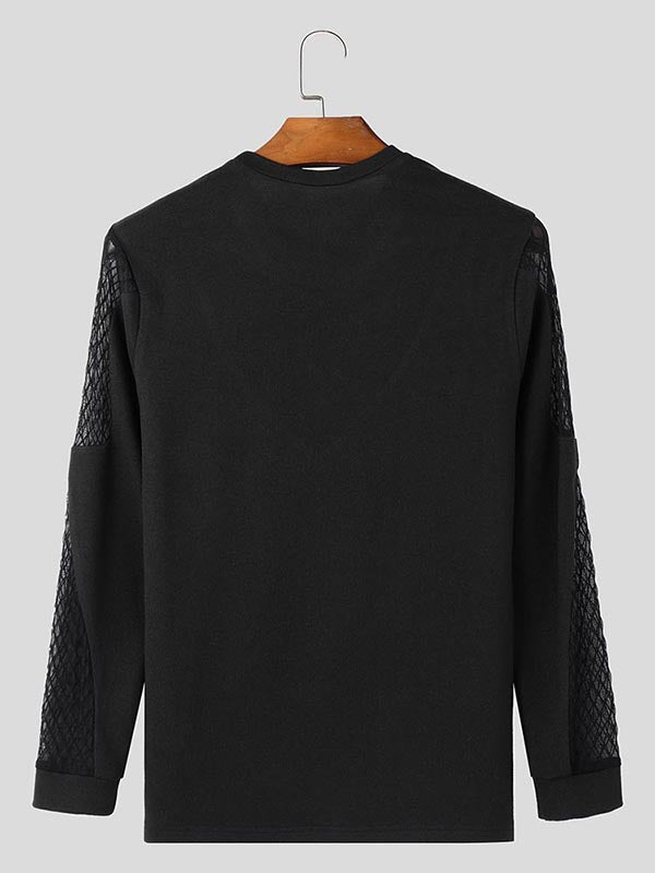 Mens Mesh Patchwork Sheer Long Sleeve T-Shirt SKUK84747