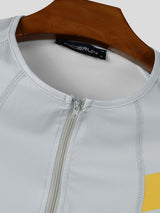 Men's Avant-Garde Racing Stripe Zip-Up Skinny Short Sleeve Zipper V-Neck Bodysuit SKUL73636