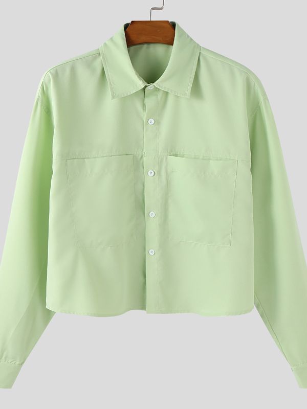Men's Solid Color Large Pocket Long Sleeve Shirt SKUL41215