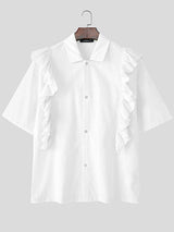 Mens Ruffle Hem Patchwork Short Sleeve Shirt SKUL08503
