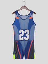 Men's Avant-Garde "23" Graphic Color-Block Mesh Panel Athletic Bodysuit SKUL54072