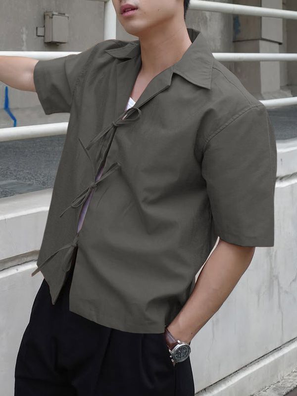 Men's Drawstring Patchwork Short Sleeve Shirt SKUL36626