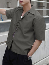 Men's Drawstring Patchwork Short Sleeve Shirt SKUL36626