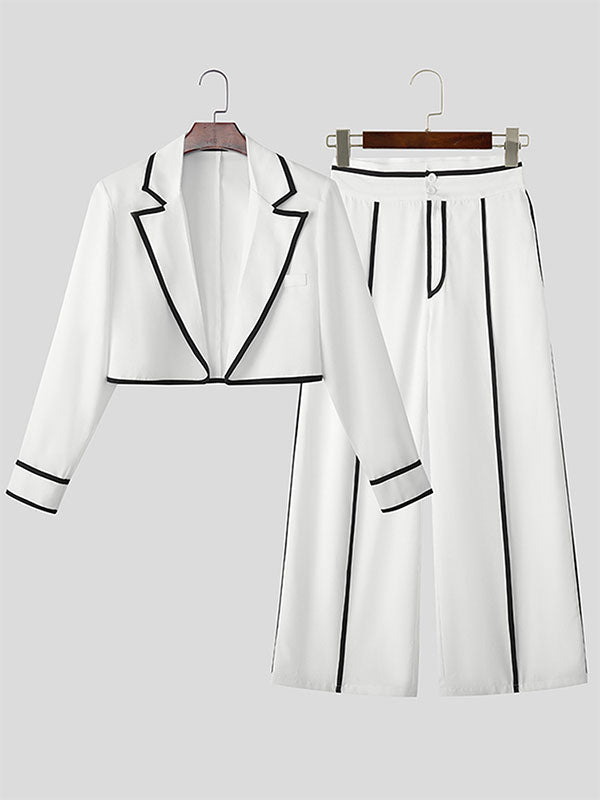 Men's Colorblock Piped Cropped Casual Two Pieces Outfit SKUL24201