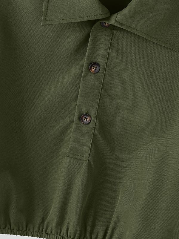 Men's Solid Color Loose Lapel Cropped Long Sleeve Shirt SKUL45225