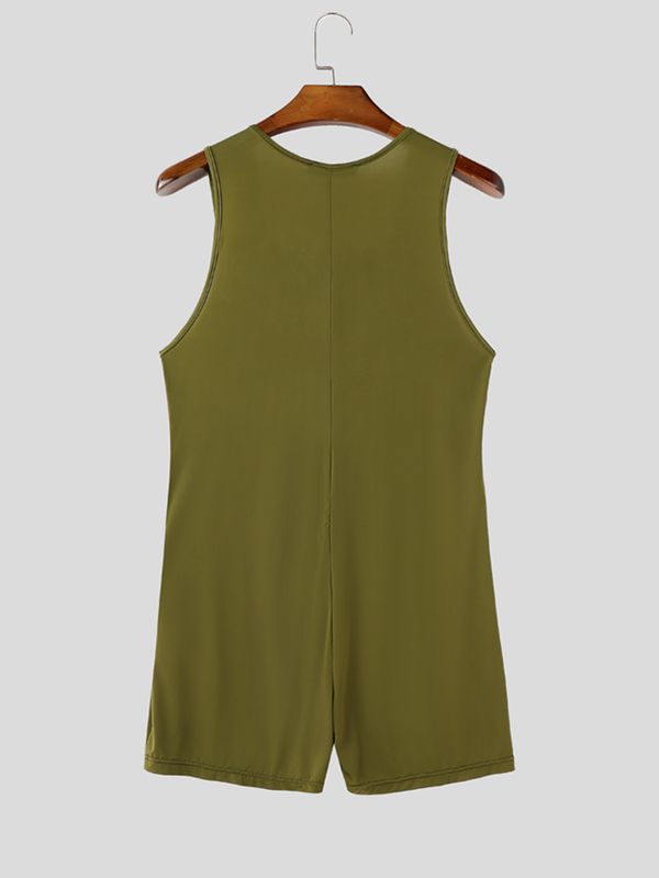 Men's Athletic Gym Front Zip Skinny Sleeveless Bodysuit SKUL72625