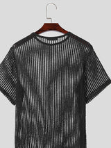 Mens Mesh Hollow Out Round Neck T-shirt SKUK63607