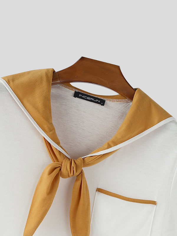 Men's Colorblock Sailor Collar Short Sleeve T-Shirt SKUL27341