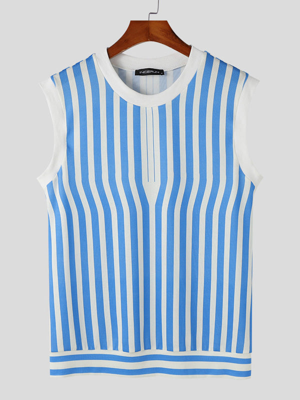 Mens Striped Crew Neck Sleeveless Tank SKUK71144